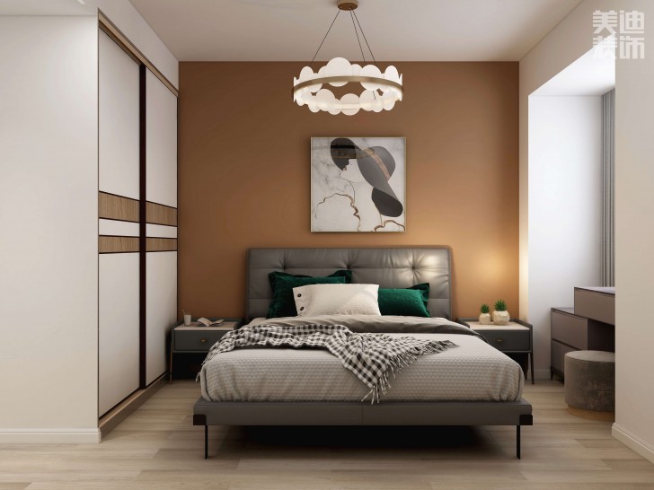 时代港湾89㎡复古风格案例效果图-卧室