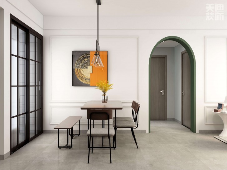 时代港湾89㎡复古风格案例效果图-餐厅