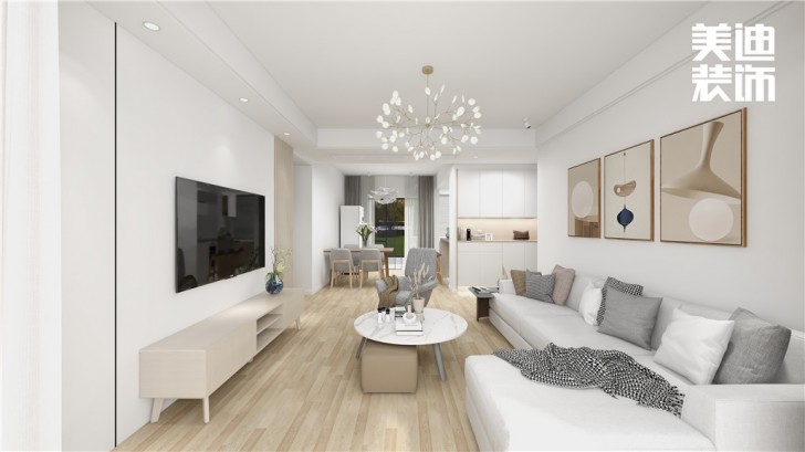 明昇壹城130㎡简约风格案例效果图—客厅