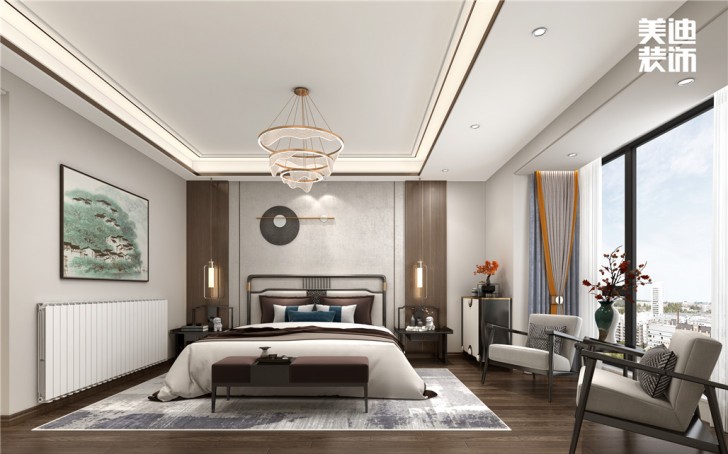 华都202㎡新中式轻奢风格案例效果图—卧室