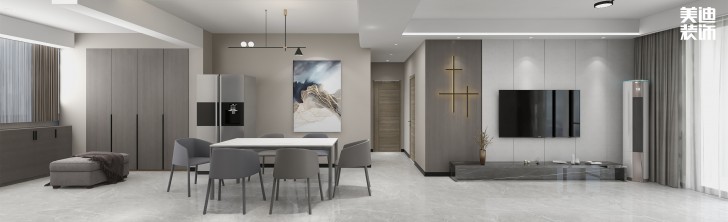 湘江世纪城145㎡现代极简风格案例效果图—客厅