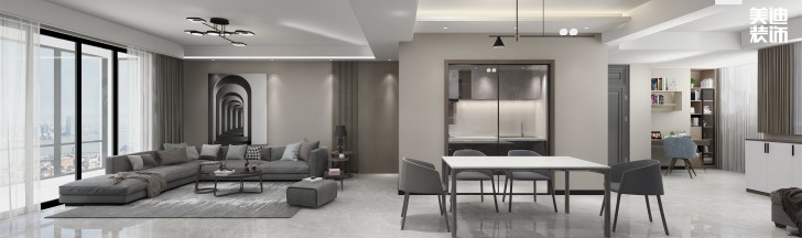 湘江世纪城145㎡现代极简风格案例效果图—客厅
