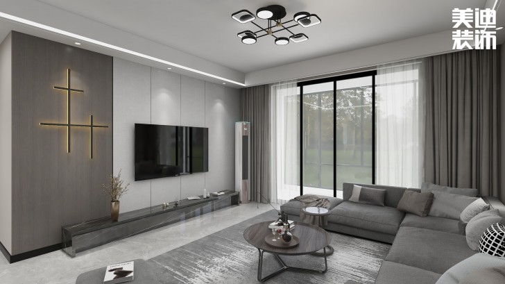 湘江世纪城145㎡现代极简风格案例效果图—客厅