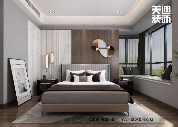 华天雅苑300㎡现代轻奢风格案例效果图—卧室