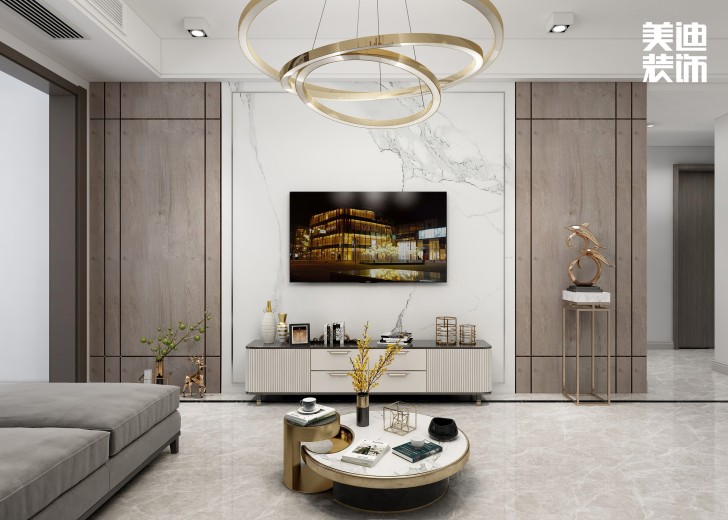 中航城100㎡现代轻奢风格案例效果图—客厅