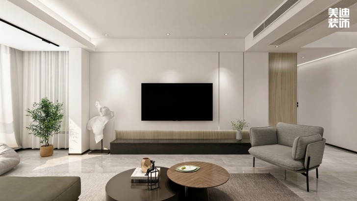 梅溪香山134㎡现代极简风格装修案例效果图—客厅