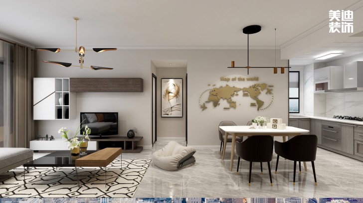 润屋美院90㎡现代风格装修案例效果图—客厅