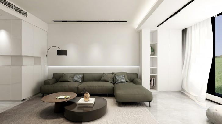 梅溪香山134㎡现代极简风格装修案例效果图—客厅