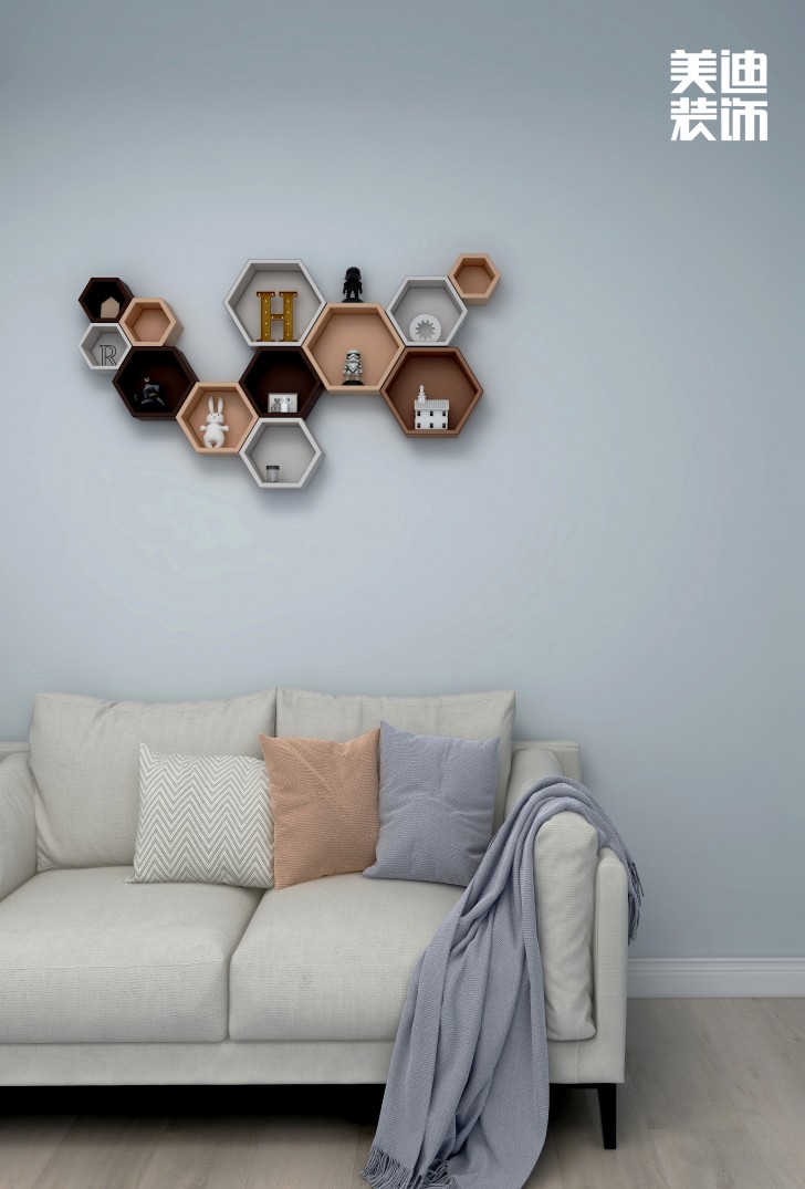 五矿万境水岸95㎡北欧轻奢风格案例效果图—客厅