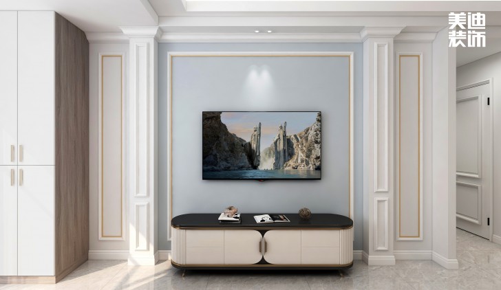 五矿万境水岸95㎡北欧轻奢风格案例效果图—客厅