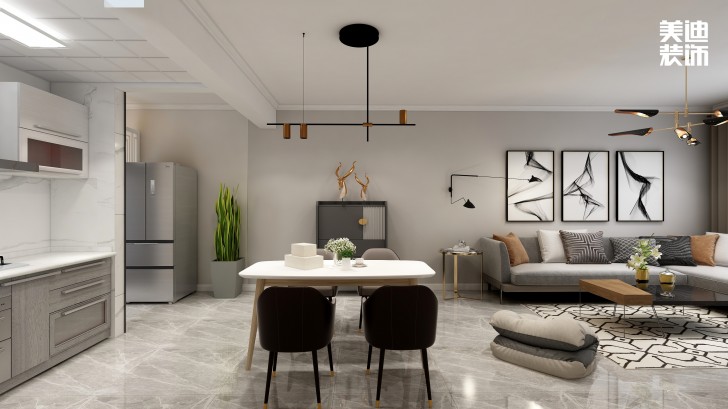 润屋美院90㎡现代风格装修案例效果图—餐厅