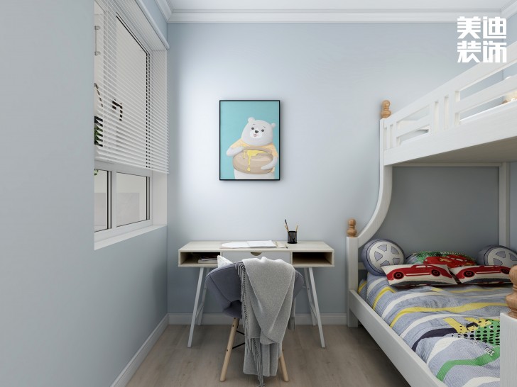 五矿万境水岸95㎡北欧轻奢风格案例效果图—卧室