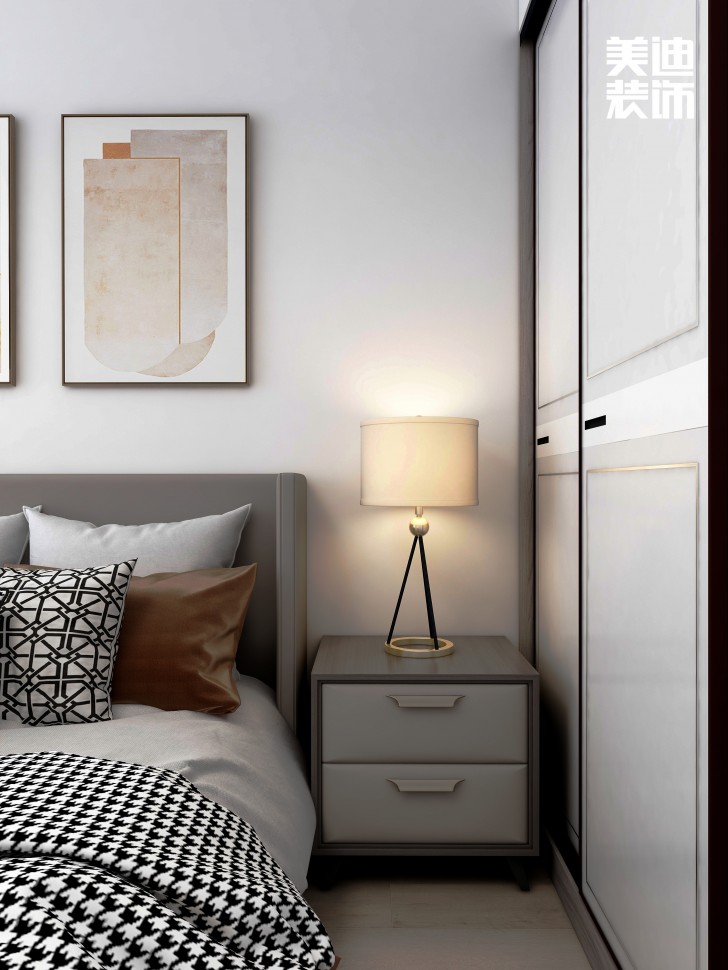 五矿万境水岸95㎡北欧轻奢风格案例效果图—卧室