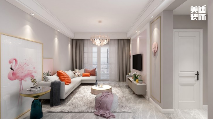 平吉上苑82㎡北欧风格装修案例效果图—客厅