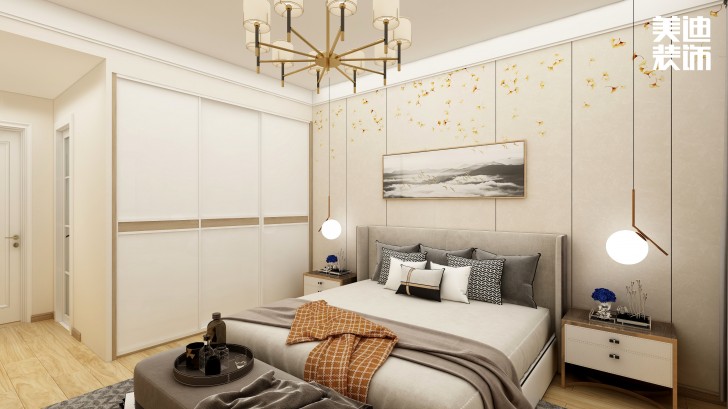 银桂苑140㎡简约风装修案例效果图—卧室