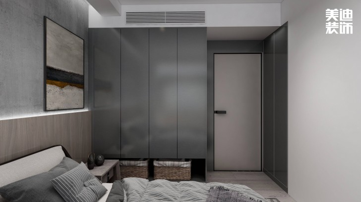 金鹰小区130㎡极简风装修案例效果图-卧室