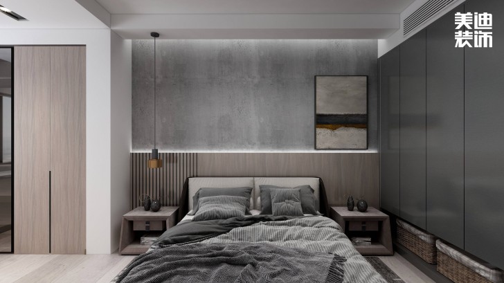 金鹰小区130㎡极简风装修案例效果图-卧室