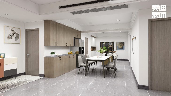 富湾国际320㎡现代轻奢风装修案例效果图-餐厅