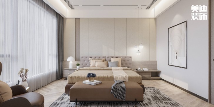 浪琴山680㎡现代极简风装修案例效果图-卧室