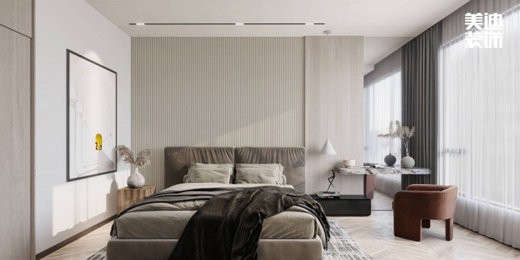 浪琴山680㎡现代极简风装修案例效果图-卧室