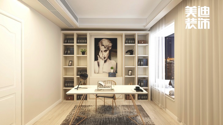 明昇壹城140㎡极简风装修案例效果图-书房