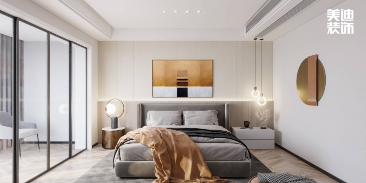 浪琴山680㎡现代极简风装修案例效果图-卧室