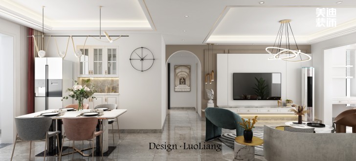 长房半岛蓝湾100㎡法式轻奢风装修案例效果图-客厅