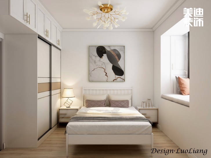 长房半岛蓝湾100㎡法式轻奢风装修案例效果图-卧室