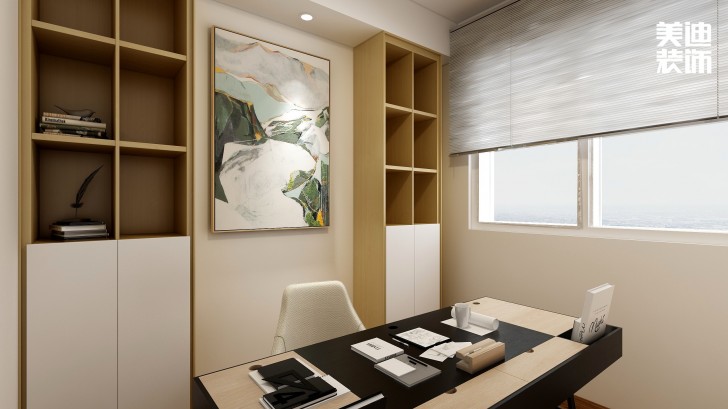 中铁西江悦108㎡现代风装修案例效果图-书房