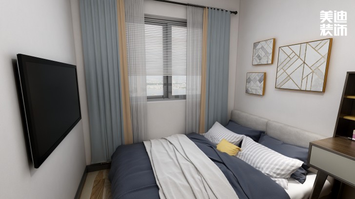 御文臺133㎡新中式风装修案例效果图-卧室