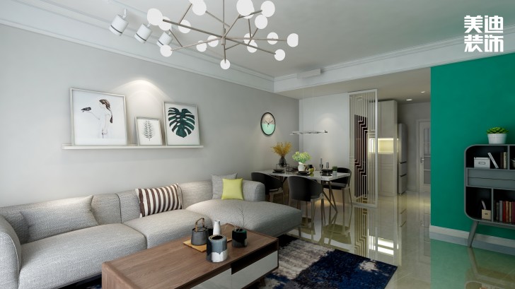 澳海澜庭月亮湾110㎡北欧风装修案例效果图-客厅
