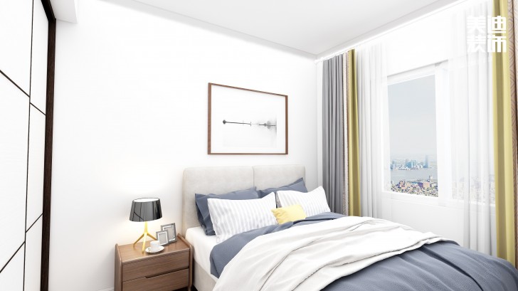 金鹰玖龙山89㎡现代黑白灰风装修案例效果图-卧室