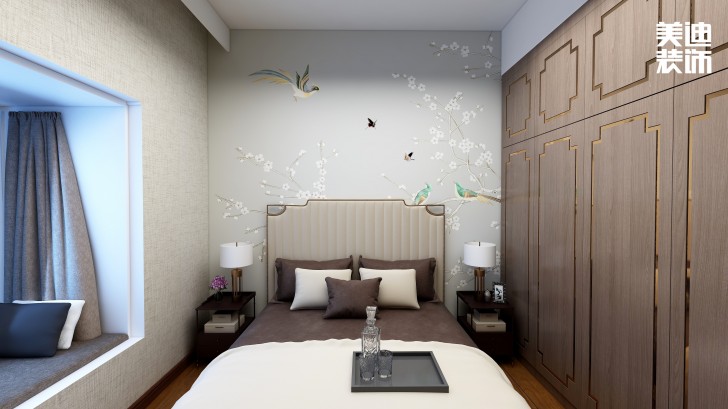 御文臺133㎡新中式风装修案例效果图-卧室