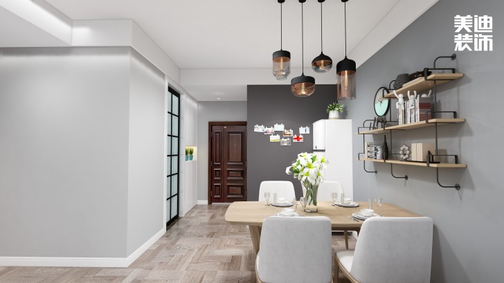 金鹰玖龙山89㎡现代黑白灰风装修案例效果图-餐厅