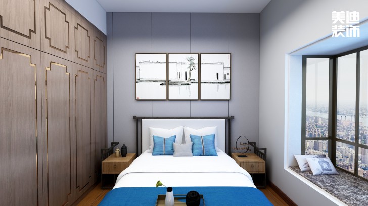 御文臺133㎡新中式风装修案例效果图-卧室