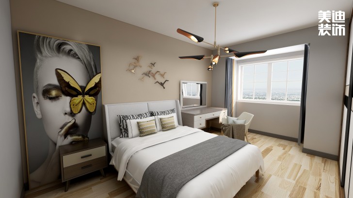 东玺门105㎡现代风装修案例效果图-卧室