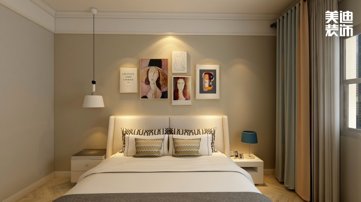 澳海澜庭月亮湾110㎡北欧风装修案例效果图-卧室