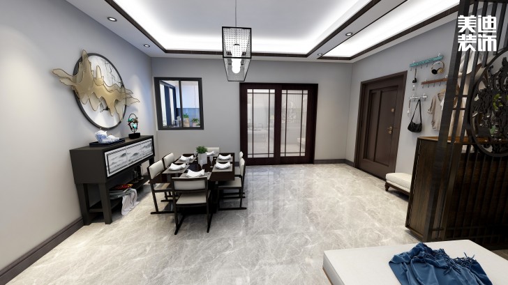 御文臺133㎡新中式风装修案例效果图-客厅