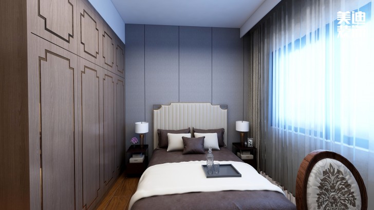 御文臺133㎡新中式风装修案例效果图-卧室