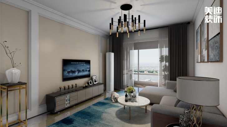 中铁西江悦108㎡现代风装修案例效果图-客厅