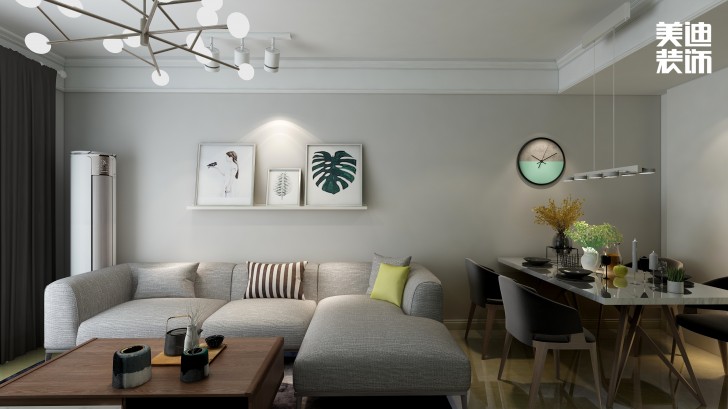 澳海澜庭月亮湾110㎡北欧风装修案例效果图-客厅