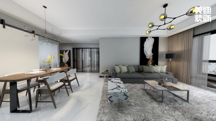 五矿-沁园金城100㎡简约风装修案例效果图-客厅