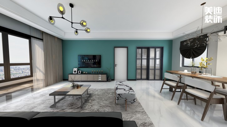 五矿-沁园金城100㎡简约风装修案例效果图-客厅