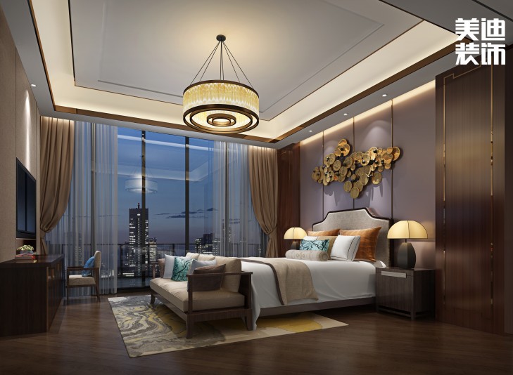 华发世纪城430㎡新中式风装修案例效果图-卧室
