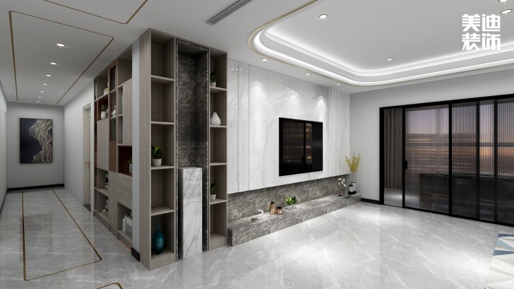 湘林小区180㎡现代风装修案例效果图-客厅