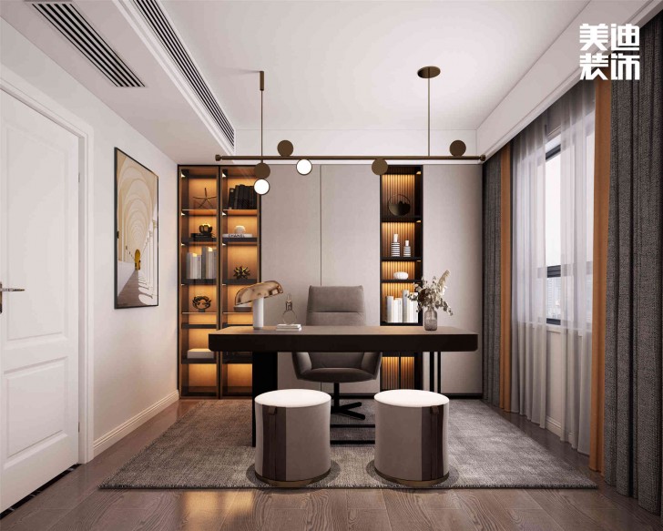 明昇壹城112㎡现代轻奢风装修案例效果图-书房