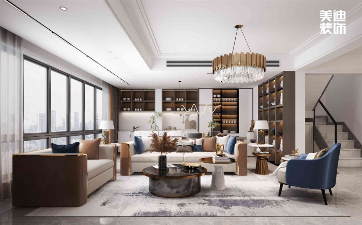 明昇壹城112㎡现代轻奢风装修案例效果图-客厅