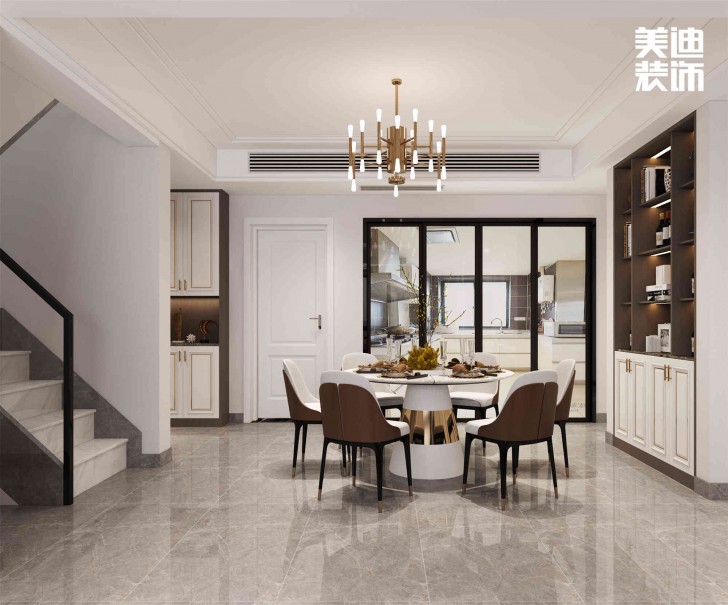 明昇壹城112㎡现代轻奢风装修案例效果图-餐厅