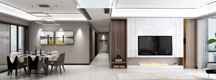 永宏万家里160㎡现代轻奢风格装修案例效果图-客厅