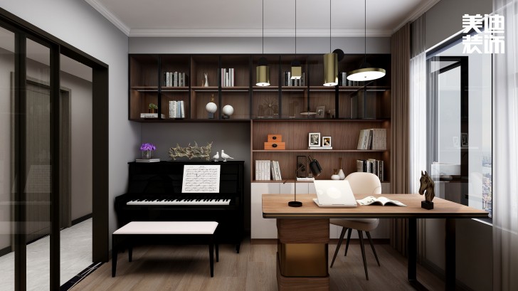 永宏万家里160㎡现代轻奢风格装修案例效果图-书房